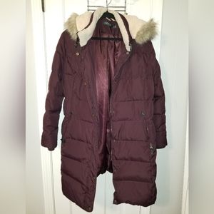 Lauren Ralph Lauren Knee Length Down/Feather quilted Coat 2X Burgundy